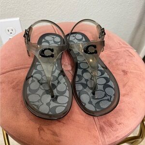 Coach Jelly Thong Sandals Size 7 Smoke Black Signature C Logo Flip Flops